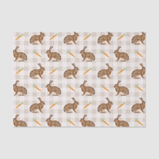 Spring Hare And Carrots Beige Gingham Easter Tissuepapier (Voorkant)