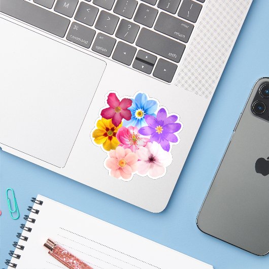 Spring Harmony - Mixed Watercolor Flower Bouquet Sticker (Laptop met iPhone)
