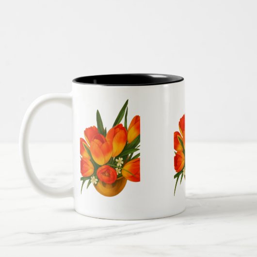 Spring Harmony – Orange & Yellow Tulips Tweekleurige Koffiemok (Links)