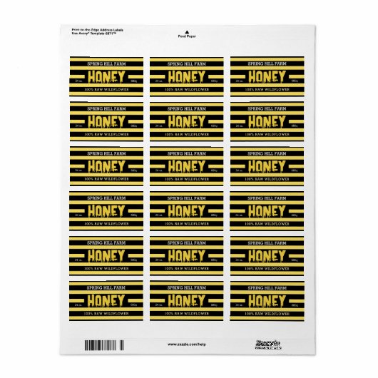 Spring Hill Gold en Black Striped Honey Jar Etiket (Full Sheet)