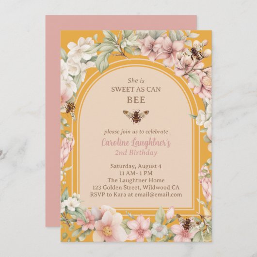 Spring Honey Bee Wildflower Tweede verjaardag Kaart (Voorkant / Achterkant)