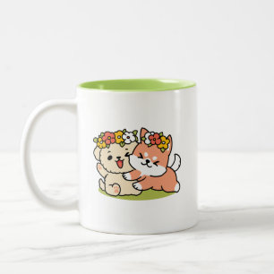 Spring in schattigheid - Schattige hondenillustrat Tweekleurige Koffiemok