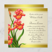 Spring Iris Flowers op Gold Wedding Invitation Kaart (Voorkant / Achterkant)