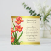 Spring Iris Flowers op Gold Wedding Invitation Kaart (Staand voorkant)