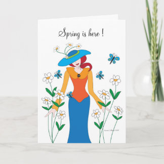 Spring is here Girl in a Garden Card Kaart