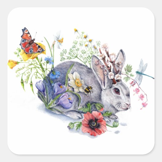 Spring Jackalope Vierkante Sticker (Voorkant)