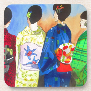 Spring kimono Japanse Geisha art Bier Onderzetter