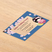 Spring Kokeshi Blauw Transparant Venster Verjaarda Acryl Uitnodigingen (Laagn)