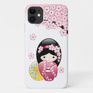Spring Kokeshi Doll - Cute Japanese Geisha Girl iPhone 11 Hoesje