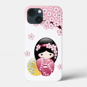 Spring Kokeshi Doll - Cute Japanese Geisha Girl iPhone 13 Mini Hoesje
