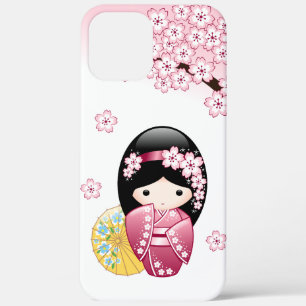 Spring Kokeshi Doll - Cute Japanese Geisha Girl iPhone 12 Pro Max Hoesje
