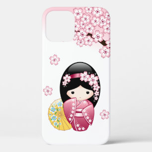 Spring Kokeshi Doll - Cute Japanese Geisha Girl iPhone 12 Pro Hoesje