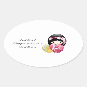 Spring Kokeshi Doll - Cute Japanese Geisha Girl Ovale Sticker