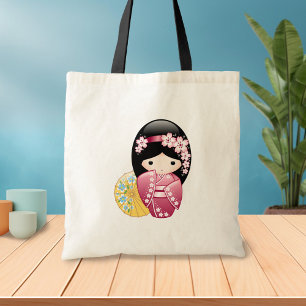 Spring Kokeshi Doll - Cute Japanese Geisha Girl Tote Bag