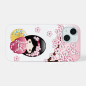 Spring Kokeshi Doll - Cute Japanese Geisha iPhone 15 Hoesje (Achterkant horizontaal)