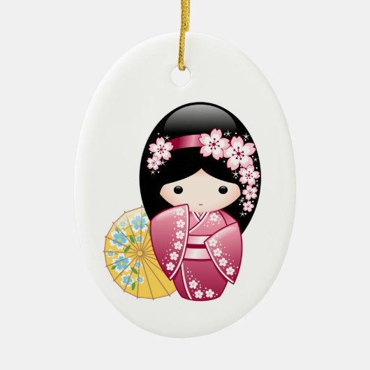 Spring Kokeshi Doll - Cute Japanese Geisha Keramisch Ornament (Voorkant)