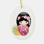 Spring Kokeshi Doll - Cute Japanese Geisha Keramisch Ornament (Achterkant)