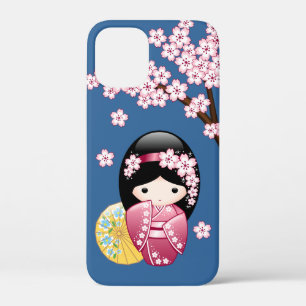 Spring Kokeshi Doll - Japanse geisha wordt in blau iPhone 12 Mini Hoesje