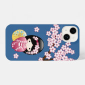 Spring Kokeshi Doll - Japanse geisha wordt in blau iPhone Hoesje (Achterkant horizontaal)