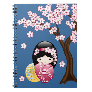 Spring Kokeshi Doll - Japanse geisha wordt in blau Notitieboek