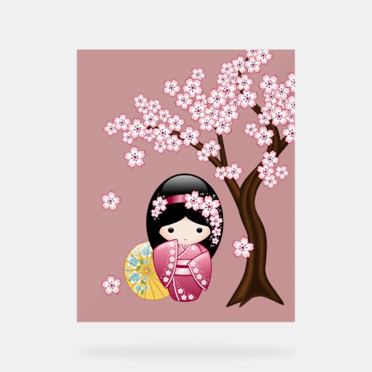 Spring Kokeshi Doll Schattige Japans Geisha Meisje Acryl Bord (Voorkant)