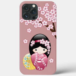 Spring Kokeshi Doll - Stomme Japanse geisha op Roz iPhone 13 Pro Max Hoesje