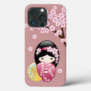 Spring Kokeshi Doll - Stomme Japanse geisha op Roz iPhone 13 Pro Hoesje