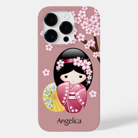 Spring Kokeshi Doll - Stomme Japanse geisha op Roz Case-Mate iPhone Case (Achterkant)