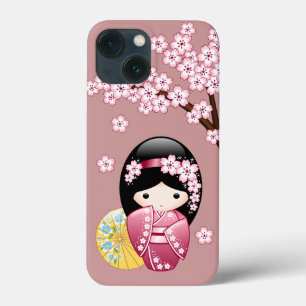 Spring Kokeshi Doll - Stomme Japanse geisha op Roz iPhone 13 Mini Hoesje