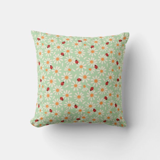 Spring Ladybugs and Daisies Throw Pillow Kussen (Voorkant)