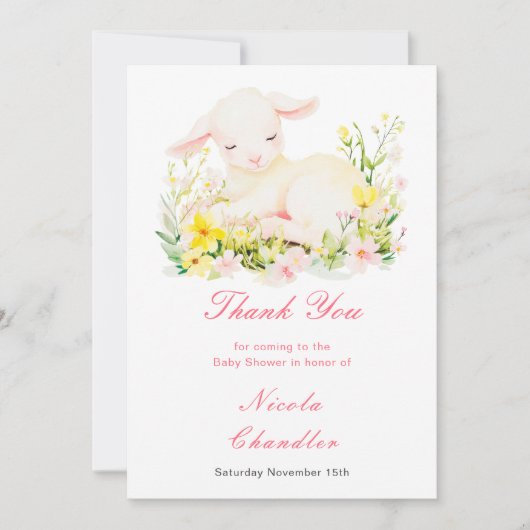 Spring Lamb Baby shower Bedankkaart (Voorkant)