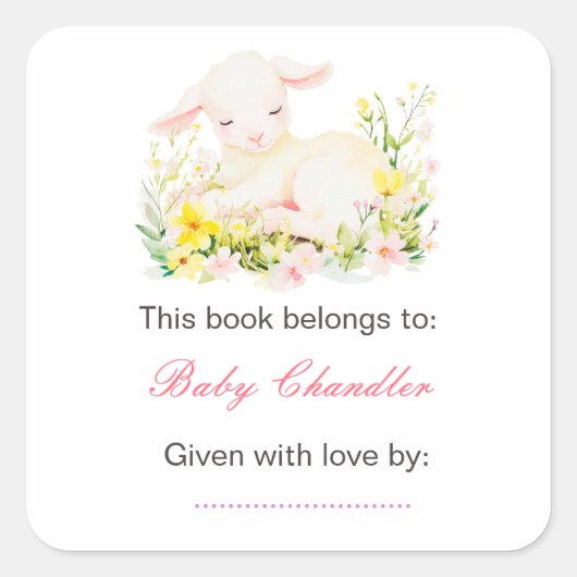 Spring Lamb Baby shower Vierkante Sticker (Voorkant)