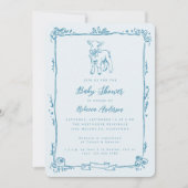 Spring Lamb Cute Doodle Blue Boy Baby Shower Kaart (Voorkant)