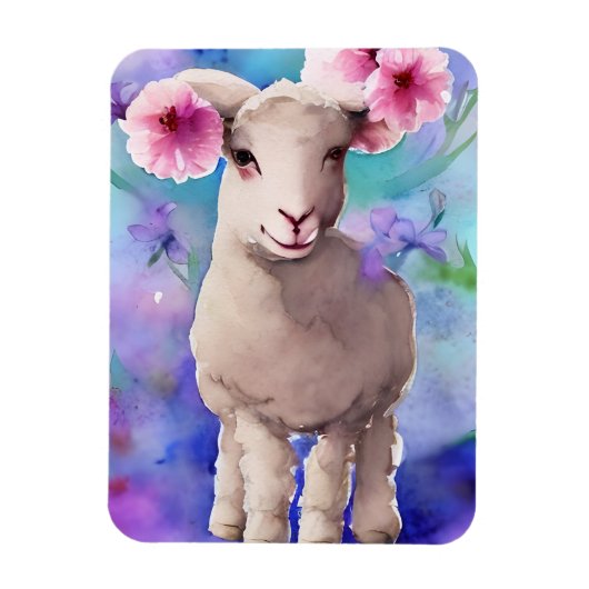 Spring Lamb Floral Waterverf Magneet (Verticaal)