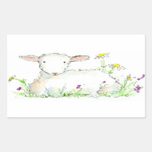 Spring Lamb Sheep Boerderij Animal Illustration Ar Rechthoekige Sticker