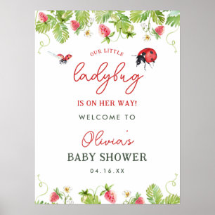 Spring Little Ladybug Girl Baby shower Welcome Poster