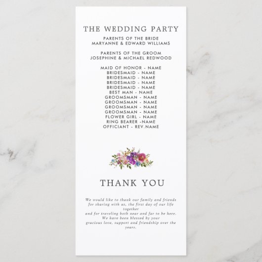 Spring Lush Bouquet Wedding Ceremony Program Menu (Achterkant)