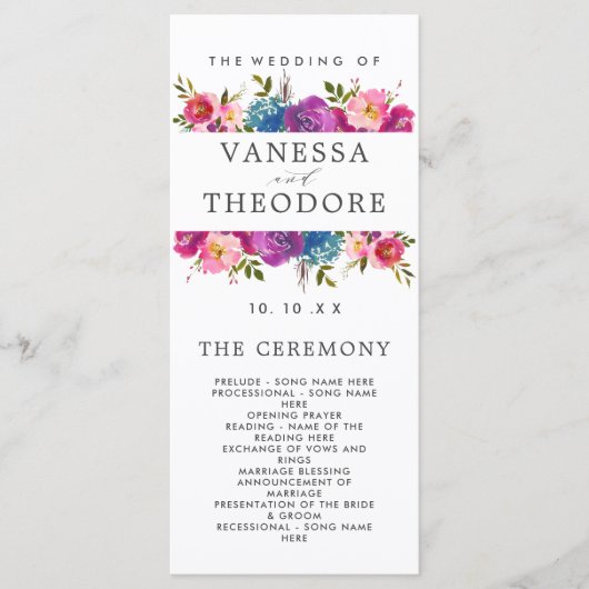 Spring Lush Bouquet Wedding Ceremony Program Menu (Voorkant)