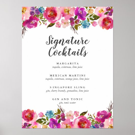 Spring Lush | Menu Roze Floral Signature Cocktail Poster (Voorkant)