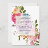 Spring Lush | Moderne botanische roze bloembruilof Kaart (Voorkant)