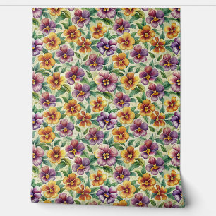 Spring mauve gele pastel paarse viooltjes behang