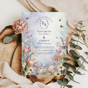 Spring Meadow Wildflower Butterfly Wedding Kaart