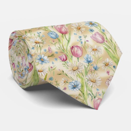 Spring Meadow Wildflower Pattern Stropdas (Opgerold)
