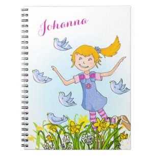 Spring meisje achtervolgen vogels kinder notitiebo notitieboek