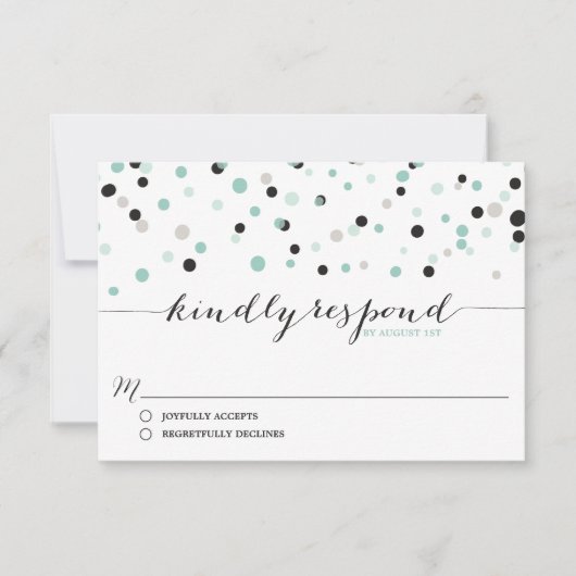 Spring Mint Confetti Stippen Wedding RSVP Kaart (Voorkant)