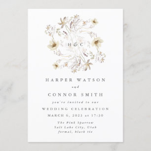 Spring Monogram Elegant Wildflower Floral Kaart