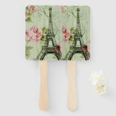 Spring Munt Roze Bloem Frans Parijs Eiffeltoren Handwaaier (Voorkant en achterkant)