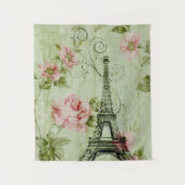 Spring Munt Roze Bloem Frans Parijs Eiffeltoren Wandkleed (Voorkant)