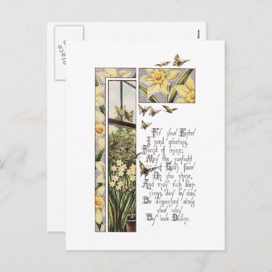 Spring narcissen & vlinders Pasen Feestdagenkaart (Voorkant / Achterkant)