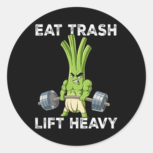 Spring Onion Gym Gewichtstraining Eet Trash Lift H Ronde Sticker (Voorkant)